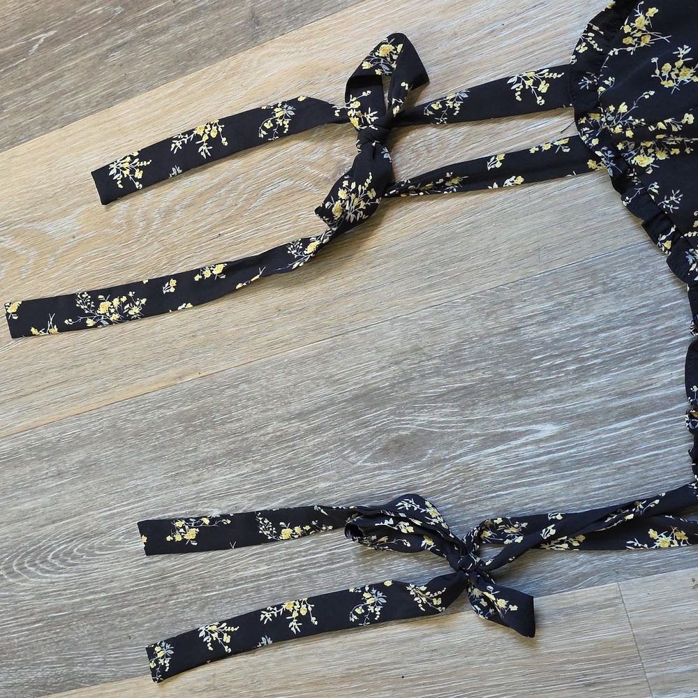 O.P.T Chic Black Floral Midi Dress with Ruffle Hem - Picture 3 of 15